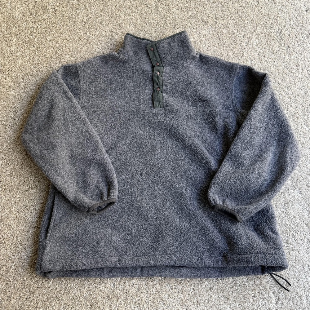 Vintage L.L. Bean Fleece Jacket Womens Large Gray Snap Pullover USA Outdoor